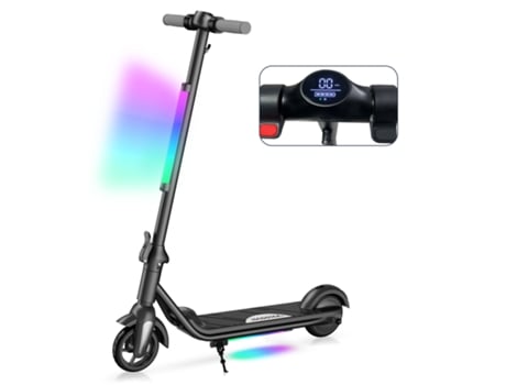 Trotinete Elétrica E-RIDES F602 Preto para Criança (Vel. Máxima 12 km/h | Autonomia 8 km | Dobrável | Tela de LED | Pedais e Frente Luz LED)