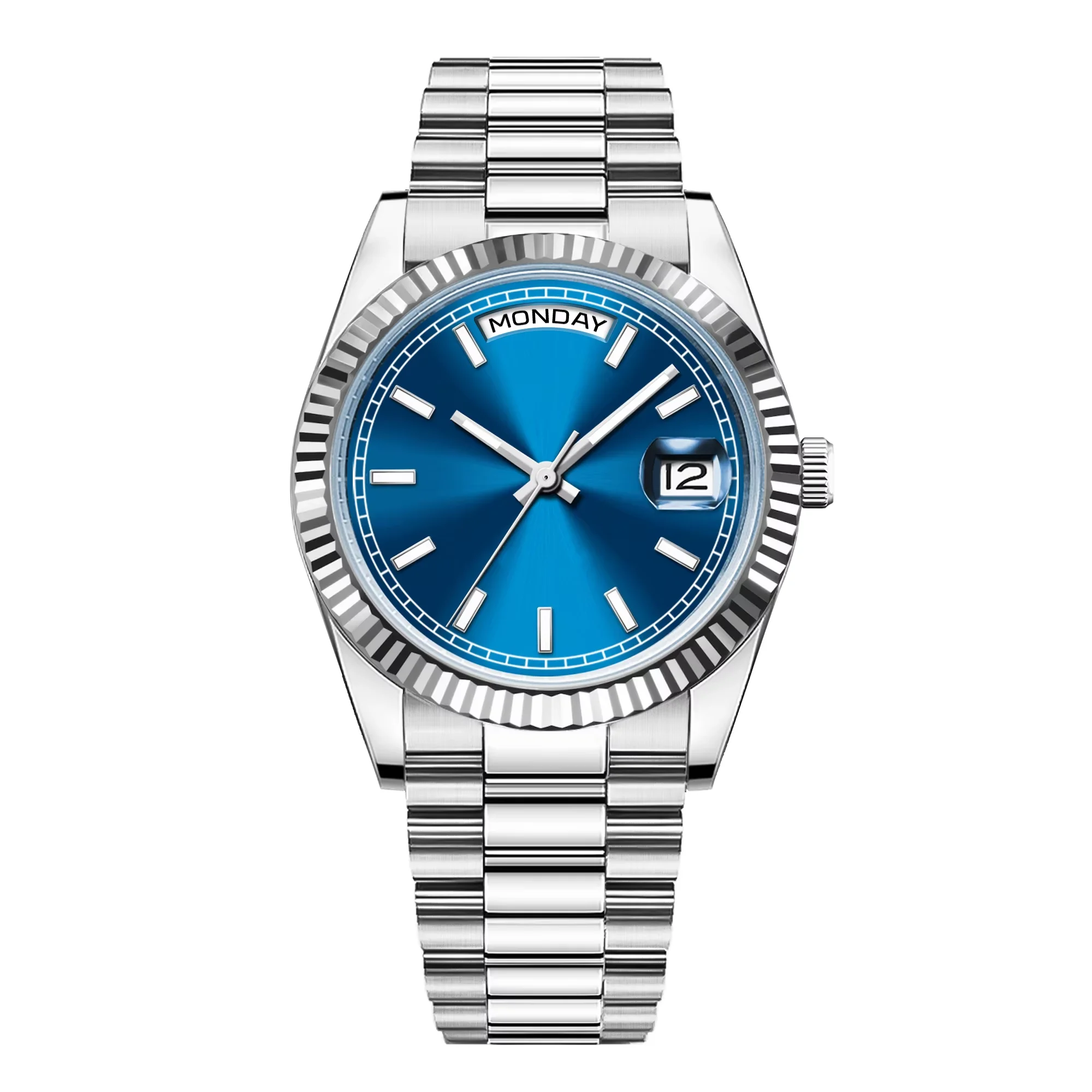 Relógio Masculino Automático Mecânico (azul) 36/39 Mm, Cristal De Safira Dourado, À Prova D'água.