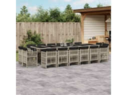 Vidaxl 17 Pcs Conj. Jantar Jardim C/ Almofadões Vime Pe Cinzento-claro