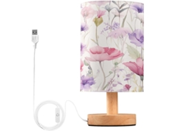 Abajur De Cabeceira Com Estampa Floral Em Aquarela, Portas De Carregaje USB C, Luminária De Mesa Cabeceira, Luminária