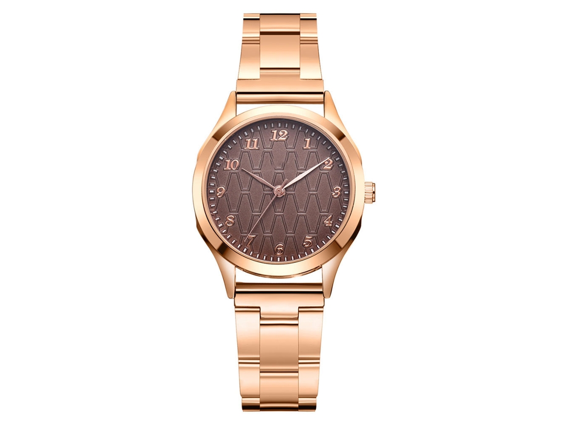 Relógio Analógico Feminino Elegante Pulseira de Liga Ouro Rosa Quartzo (marrom)