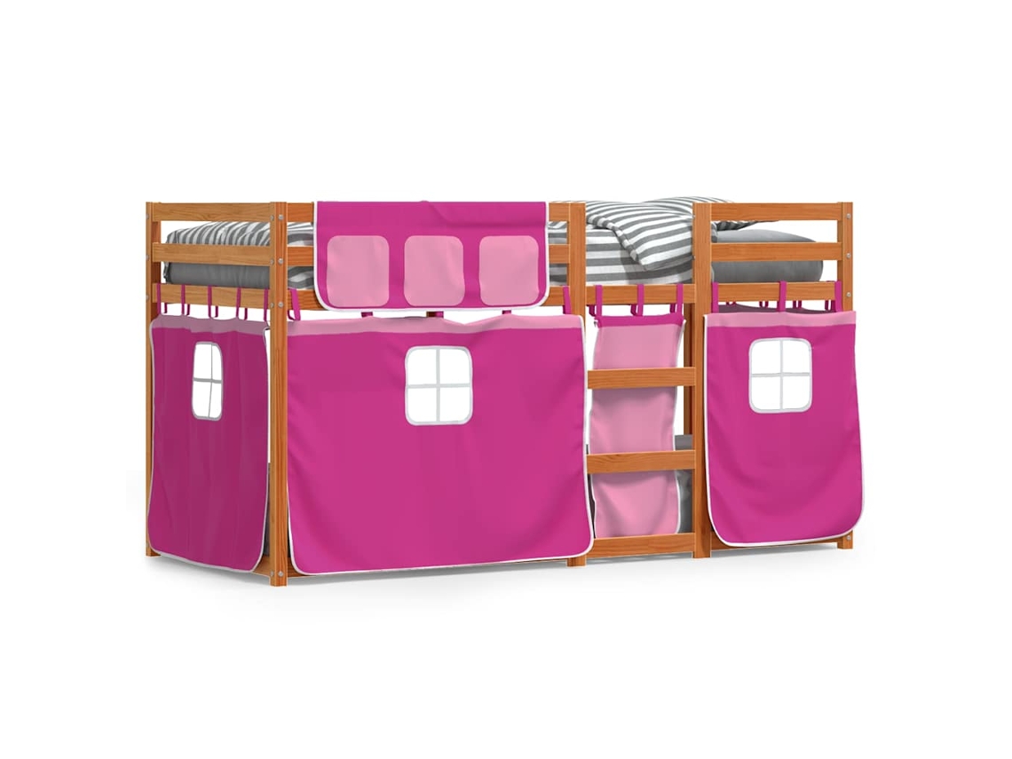 Beliche com Cortinas Madeira de Pinho Maciça Rosa MAISON EXCLUSIVE (90x190 cm)