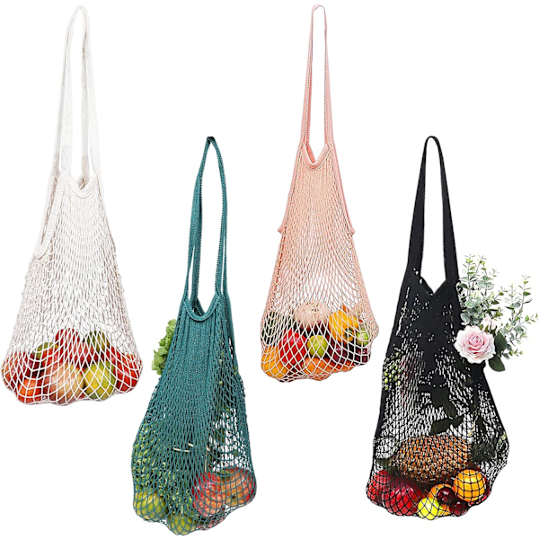 Xjsaco De Malha Saco Algodão Alça Sacola Compras Portátil, Reutilizável E Lavável Ideal Para Frutas, Legumes, S Aquaforge (pacote Com 4)