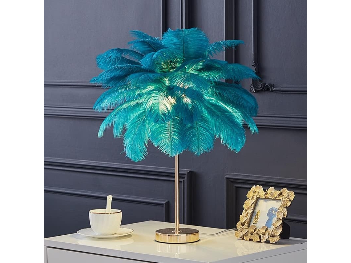 Luminária De Cabeceira Moderna Com Penas Avestruz Brancas, Luminária De Mesa Jantar Para Quarto, Luminária Rosa Gelo
