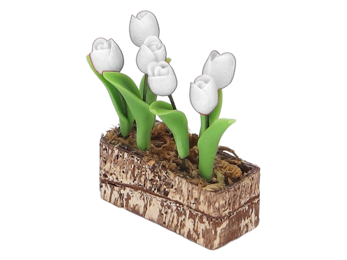 Mali tulipa Artificial Ornamental Miniatura 1:12 para Casa de Bonecas Jardim Decor Branco