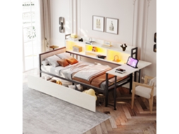 Sofá Cama Eisen 90x200 Cm Led Estante Gavetas Mesa Plegável Branco
