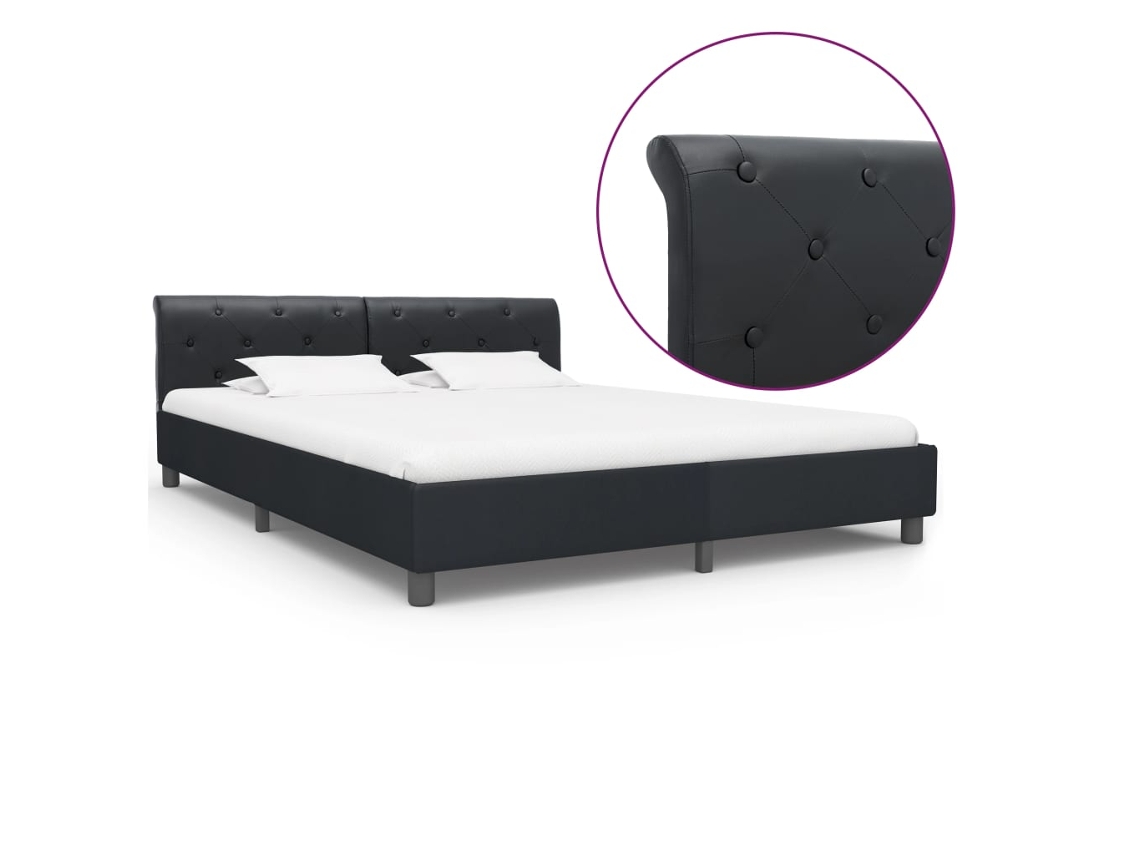 Vidaxl Estrutura De Cama 160x200 Cm Couro Artificial Preto
