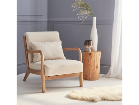 Cadeirão de Design Bege em Madeira e Tecido L Alice'S Garden