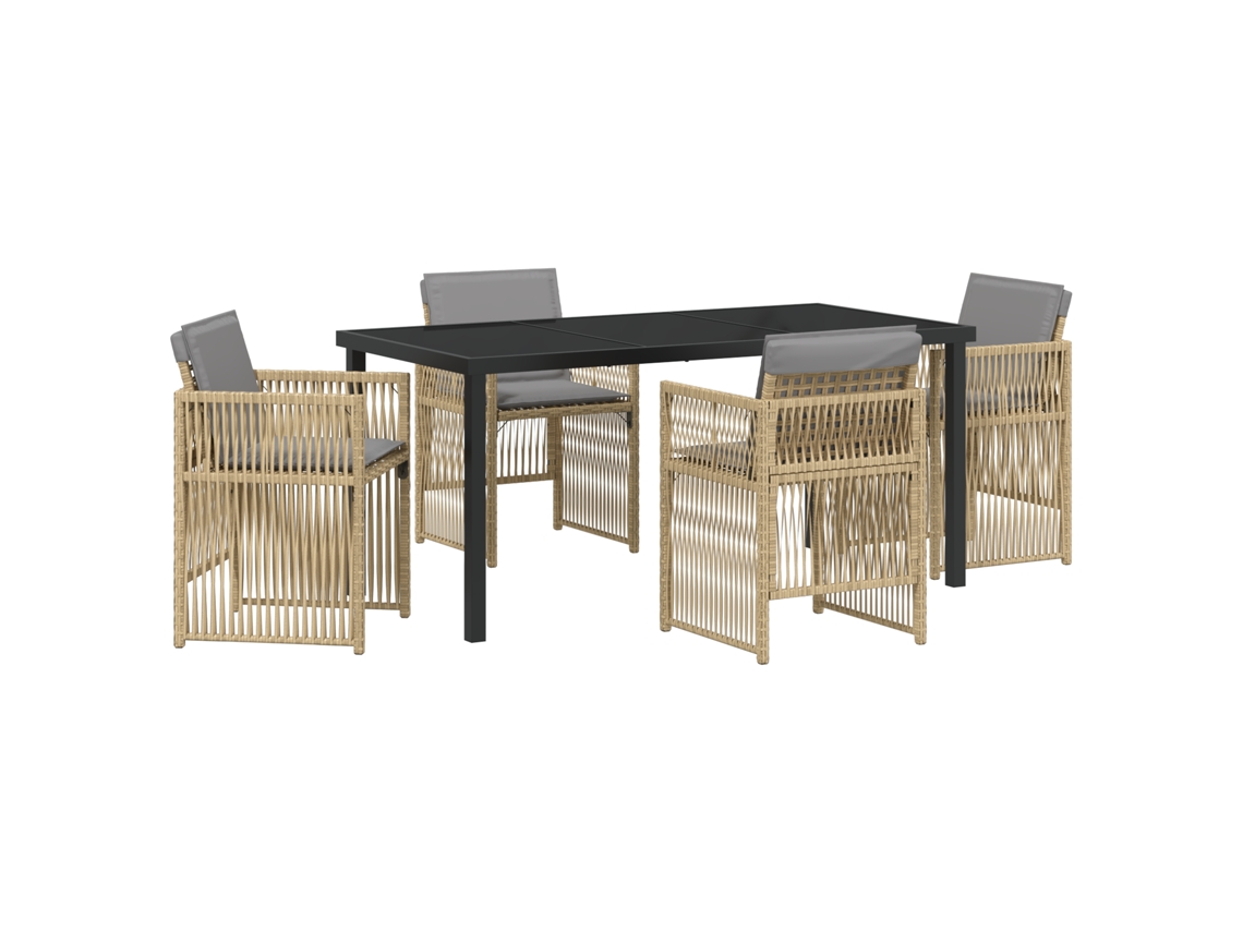 Conjunto 5 De Jantar De Jardim Com Almofadas Vidaxl Em Vime Bege