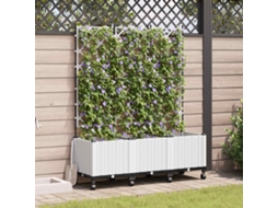 Vidaxl Vaso De Jardim Com Treliça E Rodas 3 Unid. Branco Pp