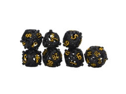 Ats conjunto de 7 Dados de Cobre Huecos, Dados Metálicos Poliédricos Equilibrados Grabados, Portáteis para Jogos de Mesa Preto e Amarelo