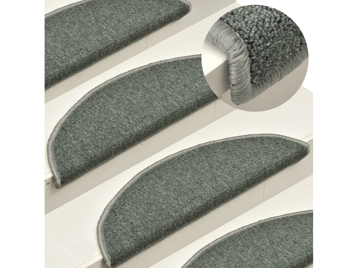 Vidaxl Tapetes De Escada 15 Peças 56x17x3 Cm Verde Escuro Semicircular