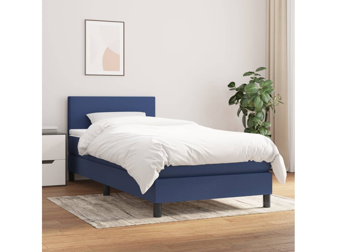 Vidaxl Cama Com Molas/colchão 100x200 Cm Tecido Azul