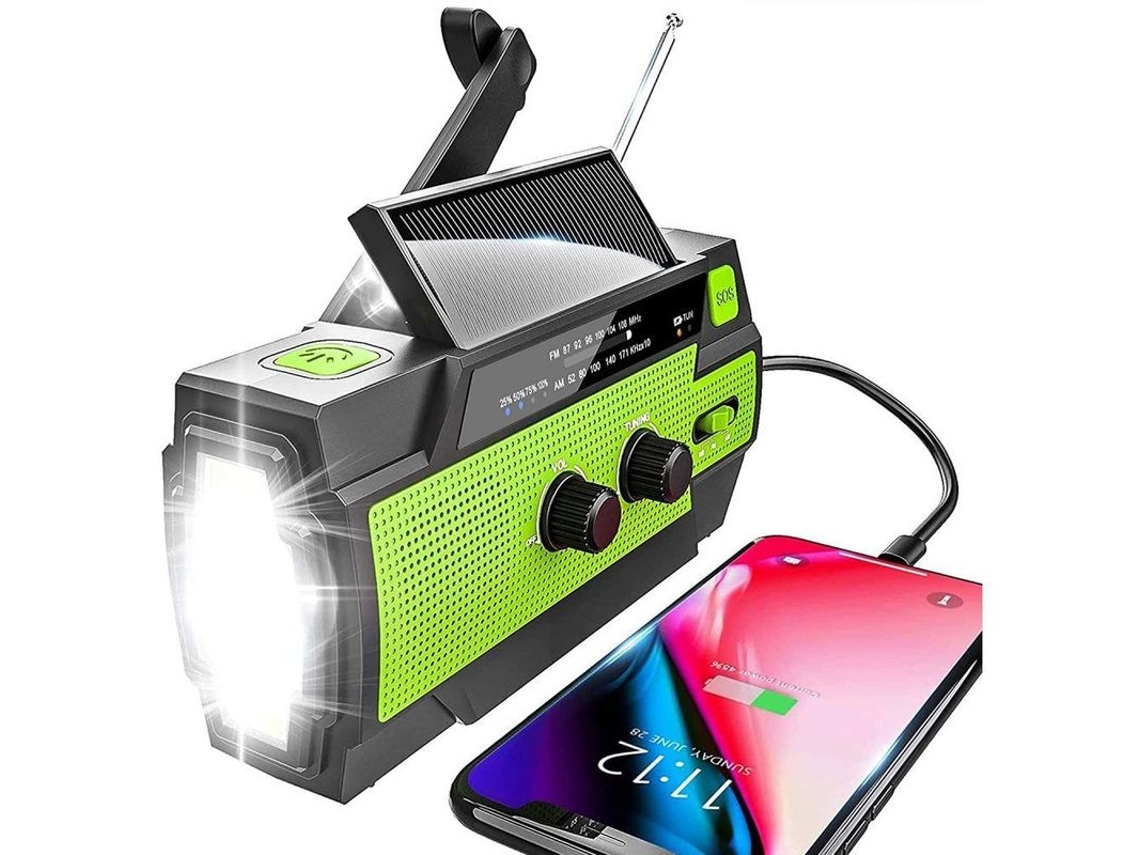 Rádio Solar Portátil de Emergência, Am/fm com Manivela, Lanterna Led, Porta Usb e Função Sos AQUAFORGE