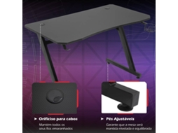 Mesa Gaming HOMCOM Com suporte de copos e fones (Preto - 120x65x74,5 cm - MDF)