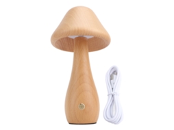 Lâmpada de Mesa Cogumelo Madeira Recarregável S/MARCA