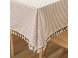 Toalha De Mesa De Algodão E Linho Com Listras E Borlas, Toalha De Mesa Quadrada, Toalha De Mesa À Prova De Poeira Para Cozinha E Mesa De Jantar (140 C