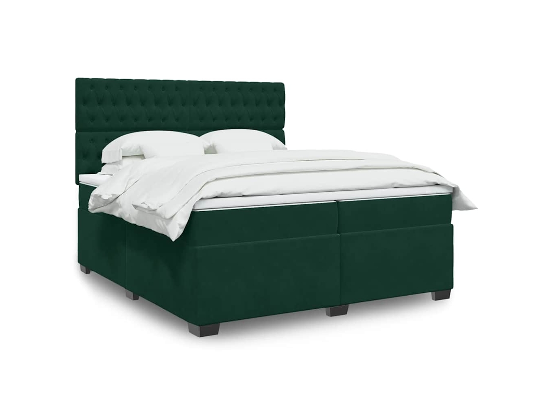 Vidaxl Cama Com Molas/colchão 200x200 Cm Veludo Verde-escuro