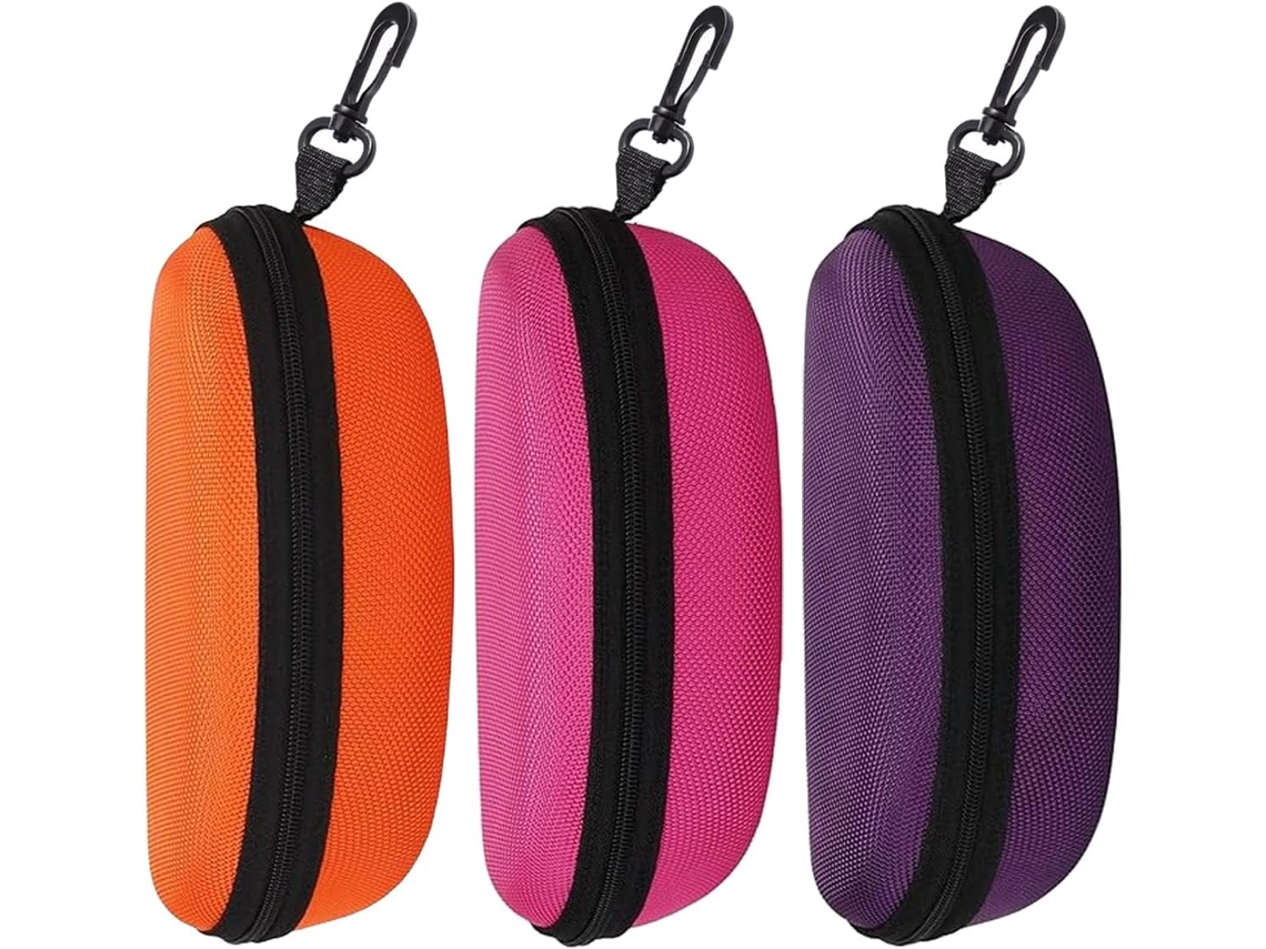 Conjunto de 3 Estojos para Óculos de Sol, Rígido para Viagem com Zíper, Resistente a Arranhões, Gancho, Laranja, Rosa e Roxo AQUAFORGE