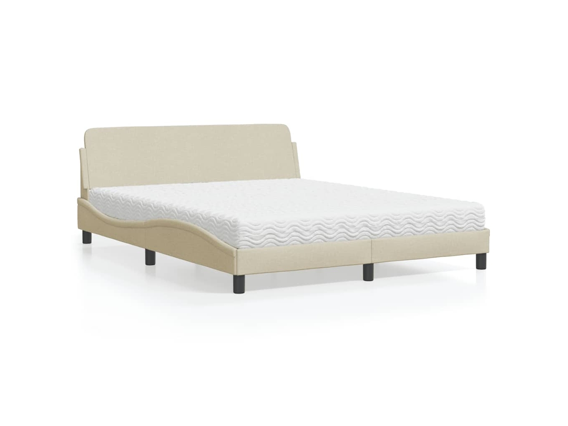 Vidaxl Cama Com Colchão Dover 160x200 Cm Tecido Cor Creme