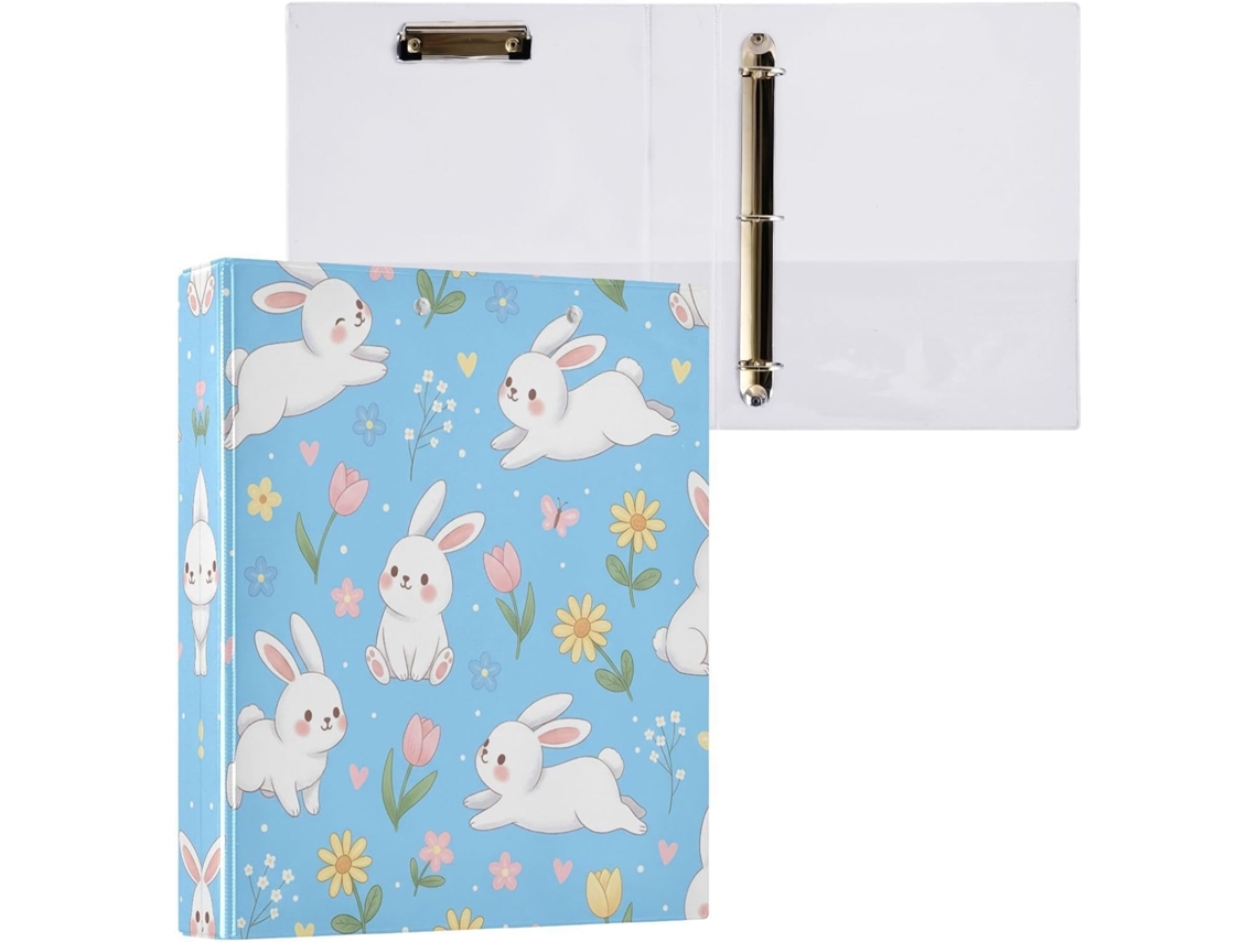Pasta de 3 Argolas para Papel Tamanho Carta , Coelhinho da Páscoa Redondo e Fofo com Porta pra (27,9 X 21,6 Cm)