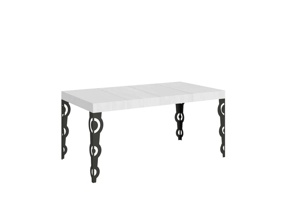 Mesa Extensível Karamay Premium 140/400x90 Cm, Pernas Em Madeira De Freixo Branco E Antracite Itamoby