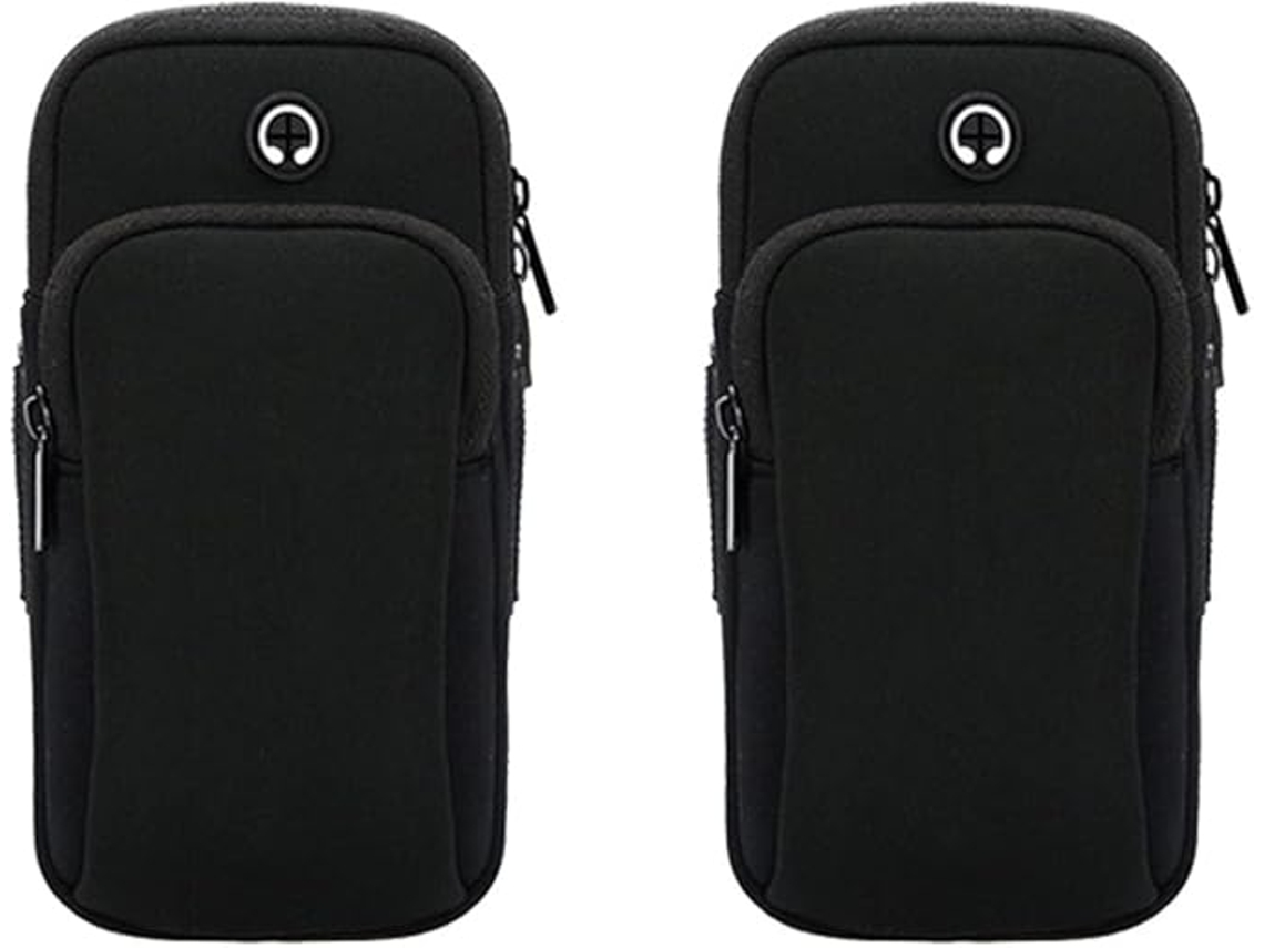 (preto), Pacote Com 2 Bolsas De Pulso Para Celular, Bolsa Esportiva, Bolsa De Corrida Com Entrada Para Fone De Ouvido E Dois Bolsos Para Corrida E Fit