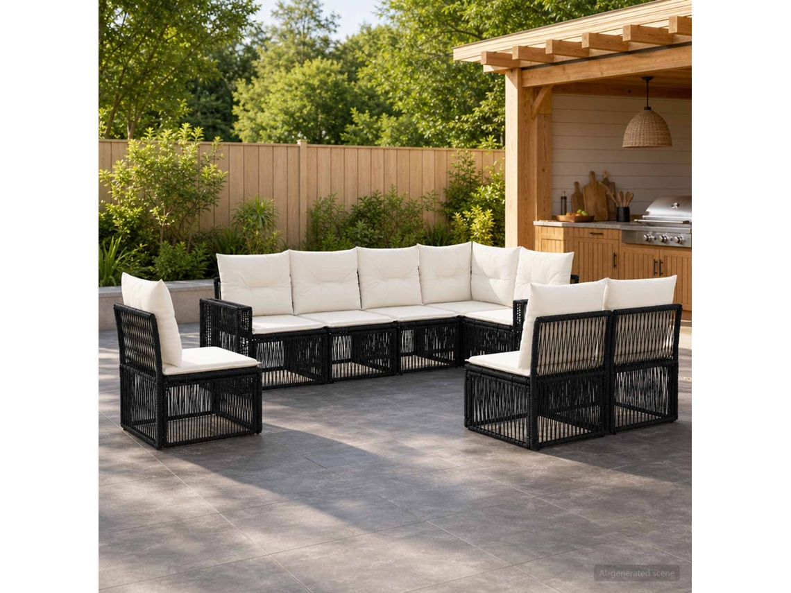 Vidaxl Conjunto De Sofá De Jardim 8 Unid. Preto E Branco Creme Vime Pe