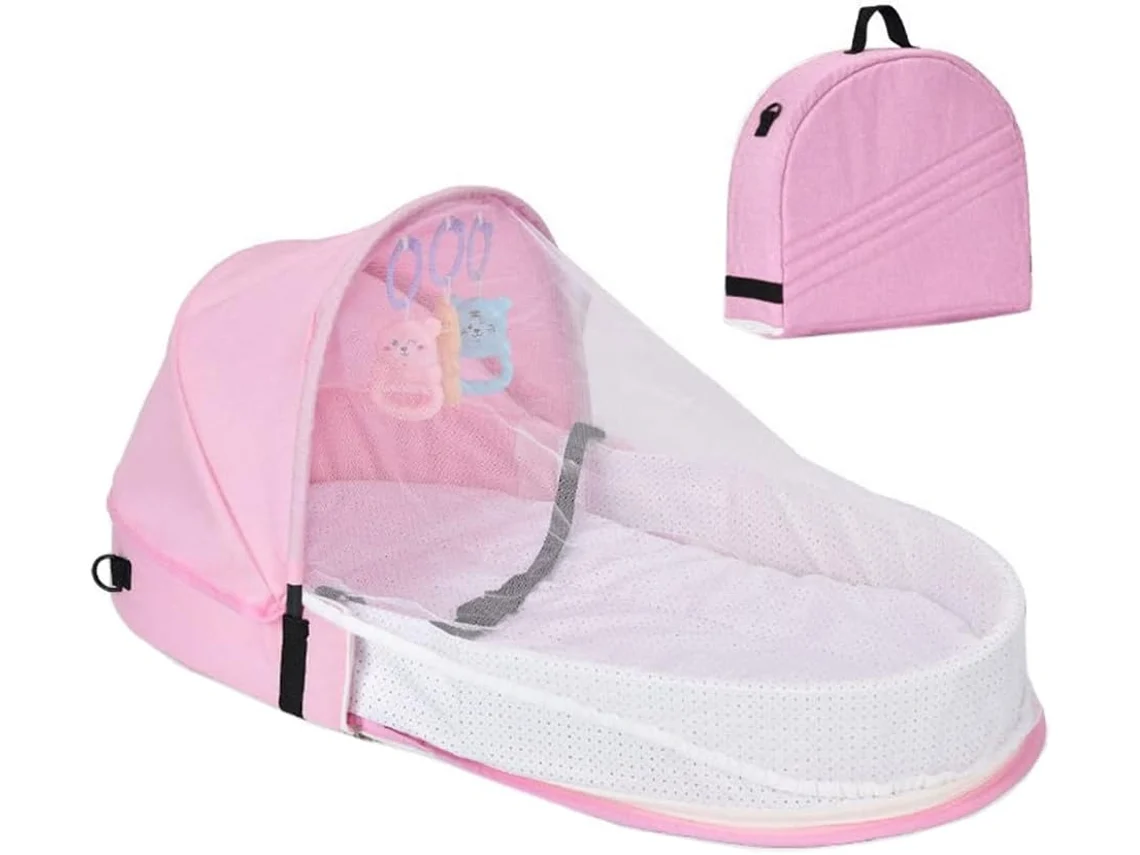 Berço Dobrável De 1 Unidade Na Mochila Cama De Linho Com Lateral De Malha E Acesso Com Zíper, Rosa Chrui