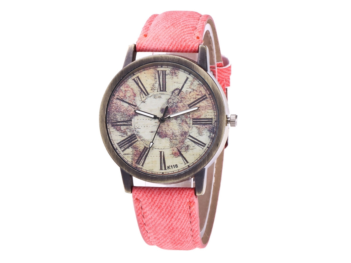 Reloj De Pulsera Casual Trendy Unisex De Cuarzo Con Correa De Denim (rosa)
