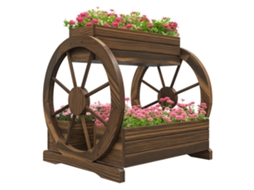Vaso de Flores de Madeira para Exterior, 2 Níveis, com 3 Vasos e Rodas, estilo Country, 64x54x60cm | S/MARCA