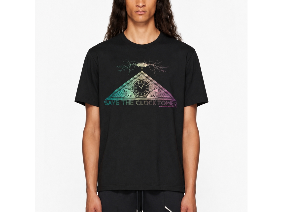 Rockinstone Back To The Future Movie Clock Tower Black Adult T-shirt Size:xl