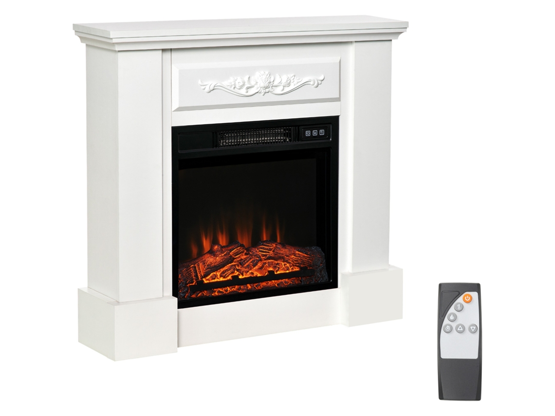 1800w Electric Fireplace With Flame Effect. Remote Control. Timer And Adjustable Temperature. White