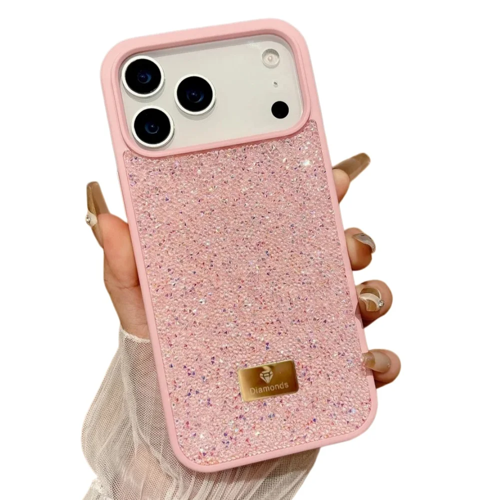 (rosa, Iphone 16 Pro Max) Capa De Celular Luxuosa E Iridescente Com Cobertura Total E Detalhes Em Zircônia Na Cor Diamante.