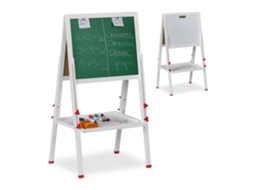 Relaxdays Tabela Infantil Magnética, Ajustável Em Altura, 102-135x55x52 Cm, 3 Em 1: Quadro Branco E De Giz, Branco