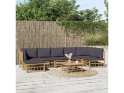 Vidaxl 8pcs Conj. Lounge De Jardim Bambu C/ Almofadões Cinzento-escuro