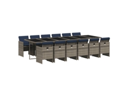 Conjunto de Jantar para Jardim com 13 Peças e Almofadas em Rattan Sintético Cinza MAISON EXCLUSIVE