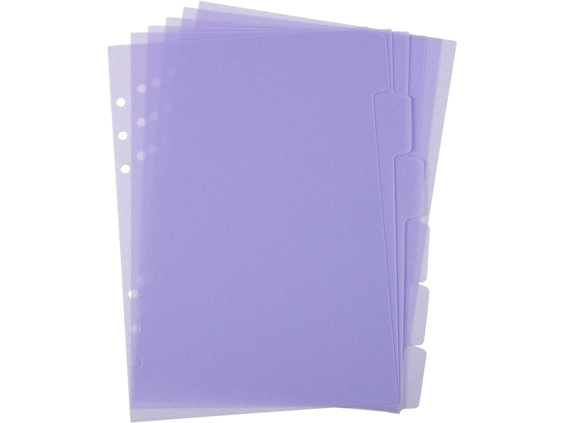 Conjunto de 6 divisórias de arquivo A5, com 6 folhas metalizadas, rosa, transparentes, com fundo, folhas plásticas removíveis.