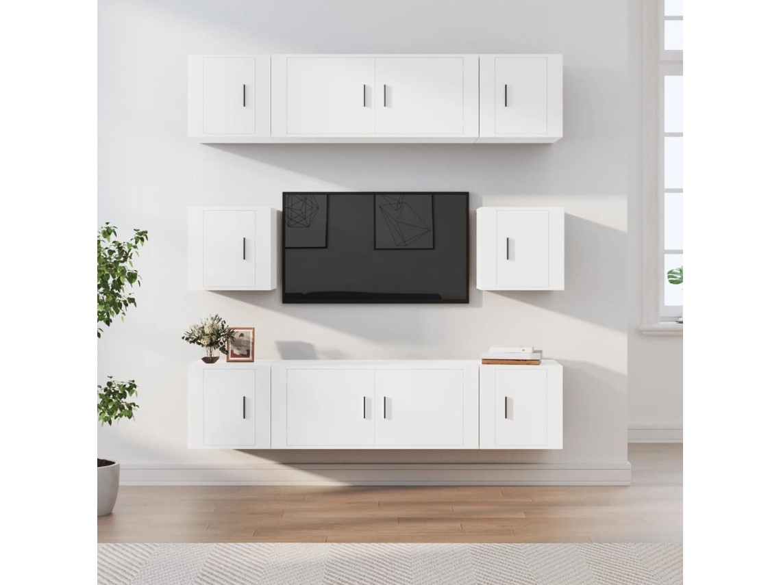 Vidaxl Conjunto Móveis De Tv 8 Pcs Madeira Processada Branco