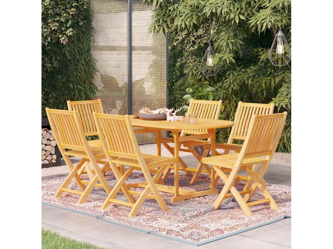 Vidaxl 7 Pcs Conjunto De Jantar Para Jardim Madeira De Teca Maciça