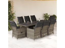 Vidaxl 9 Pcs Conjunto Bistrô De Jardim C/ Almofadões Vime Pe Cinzento