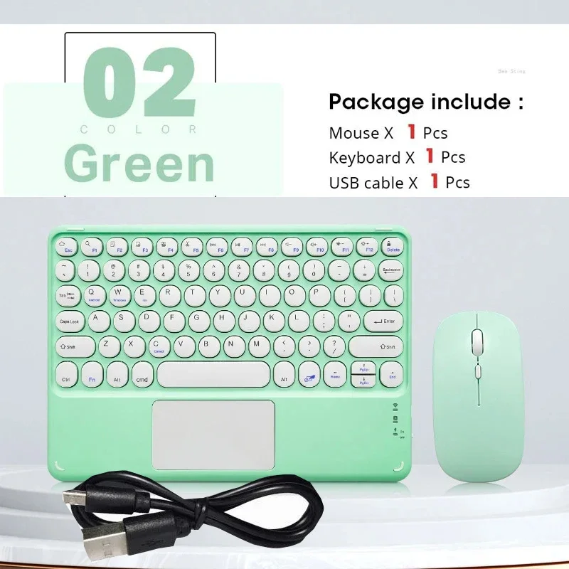 Conjunto Verde : Teclado Sem Fio Recarregável Bluetooth para Android, Ios e Windows MDUG (coreano e Inglês)