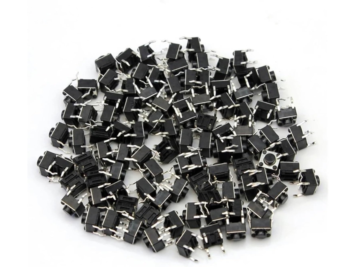 Lote De 100 Interruptores Botão Táteis Momentâneos, 6x 5mm, 4 Pinos, Botão Dip Liga Desliga, 6x 5mm