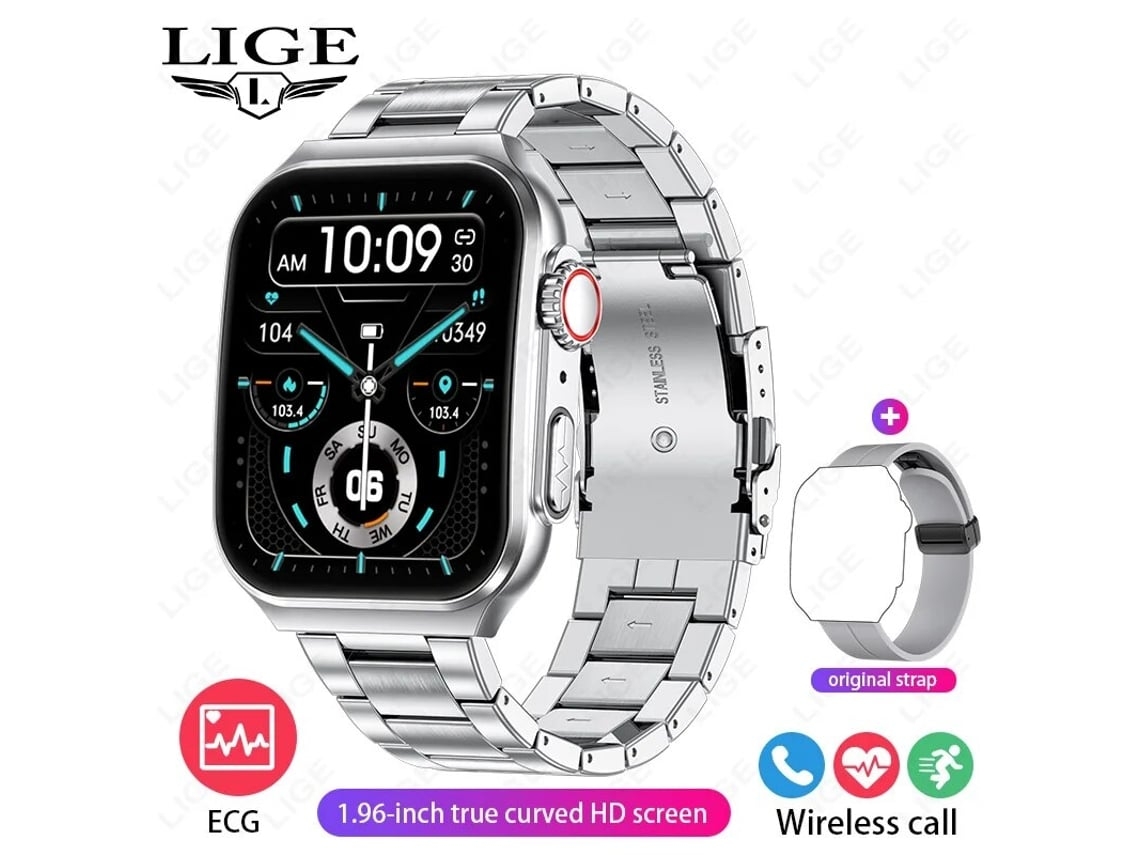 1.96 Polegada Hd Tela de Toque Relógio Inteligente Bluetooth Chamada Ecg Ppg Monitor Saúde Fitness Rastreador Smartwatch Android Ios