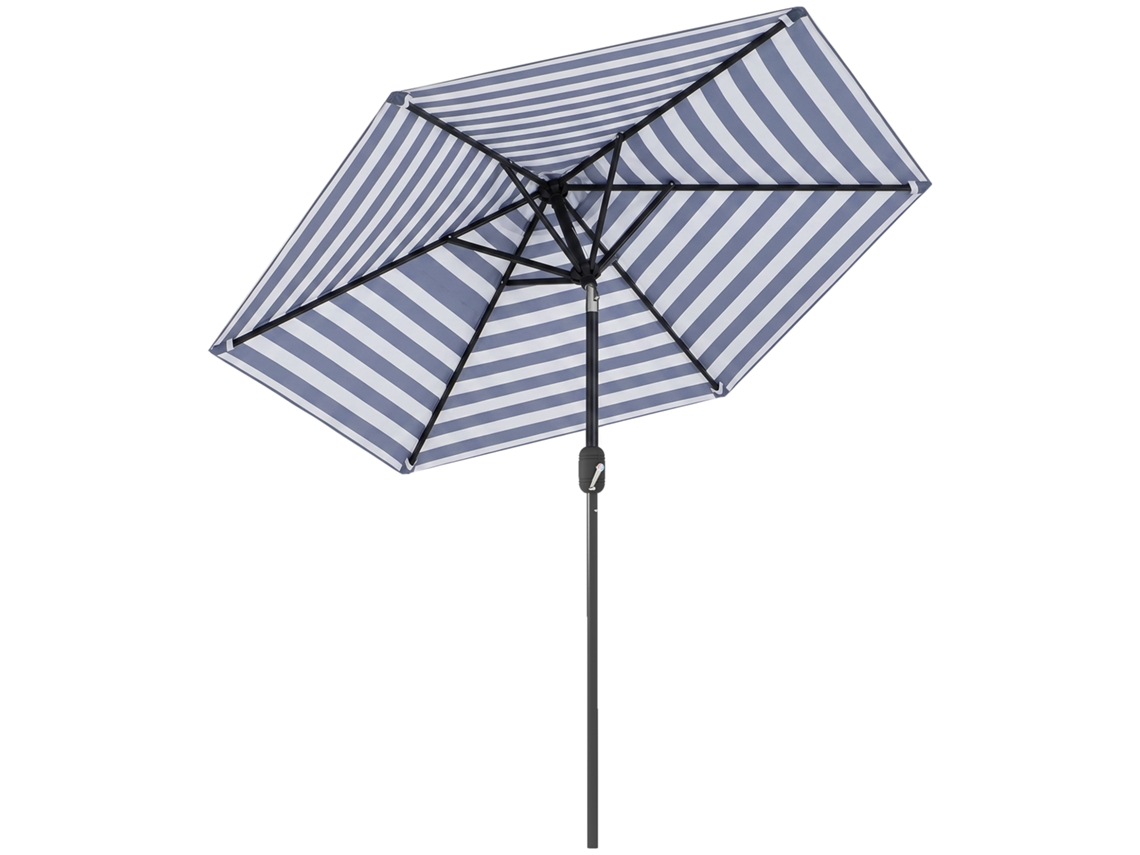 Chapéu De Sol Exterior Ø230 Cm Com Ângulo Ajustável E Manivela Impermeável Azul E Branco