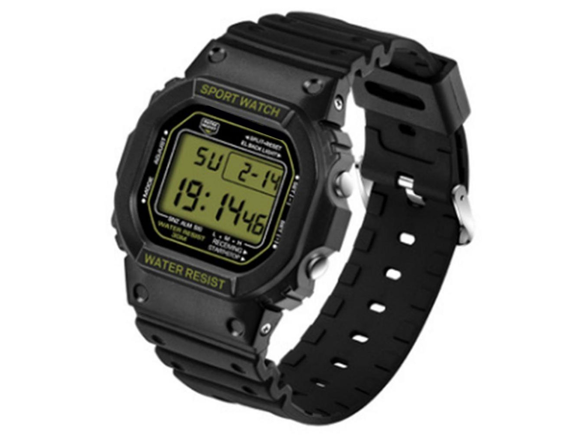Relógio eletrônico digital masculino à prova d'água (preto e dourado)