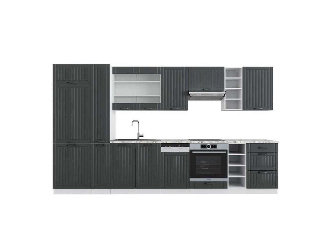 Cozinha Fame-Line, 355 cm, Mármore PT, Casa de campo antracite/branco VICCO