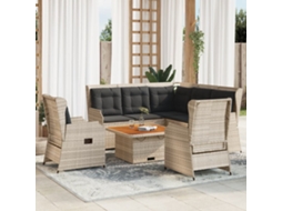 Vidaxl 5 Pcs Conj. Lounge P/ Jardim C/ Almofadões Vime Pe Cinza Claro