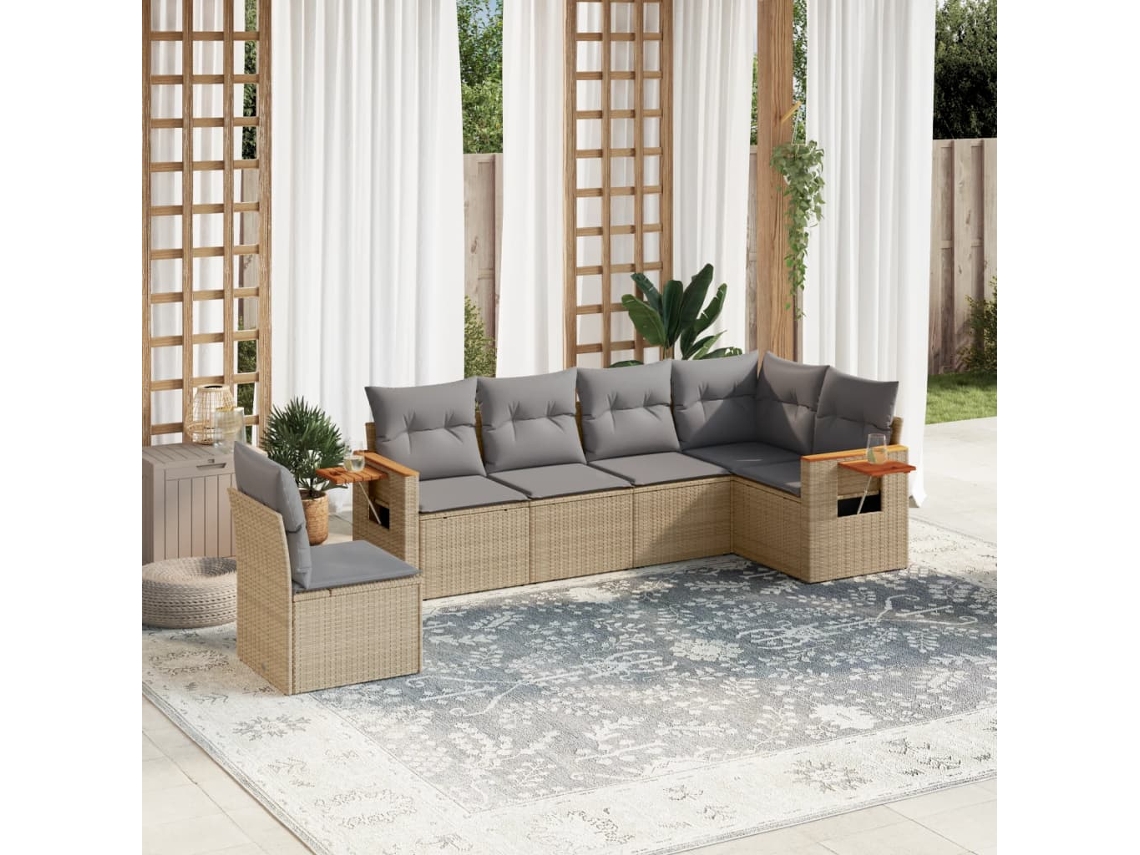 Vidaxl 6 Pcs Conjunto de Sofás P/ Jardim com Almofadões Vime Pe Bege