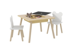 Conjunto De Mesa E Cadeiras Para Crianças, Lousa Removível, Armazenamento Estiloso, Madeira Natural E Branco